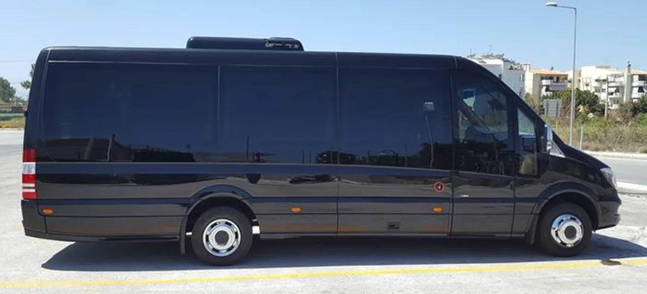 Mercedes Sprinter — a Executive passenger coach in the Harmony Limo fleet, up to 14 passengers, used for MIA, FLL, PBI and Ocean Reef Club airport transfers, weddings, and nights out across South Florida