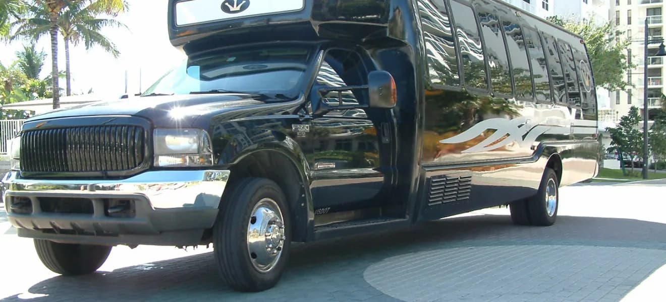 22-Passenger Party Bus — a Party bus in the Harmony Limo fleet, up to 22 passengers, used for MIA, FLL, PBI and Ocean Reef Club airport transfers, weddings, and nights out across South Florida